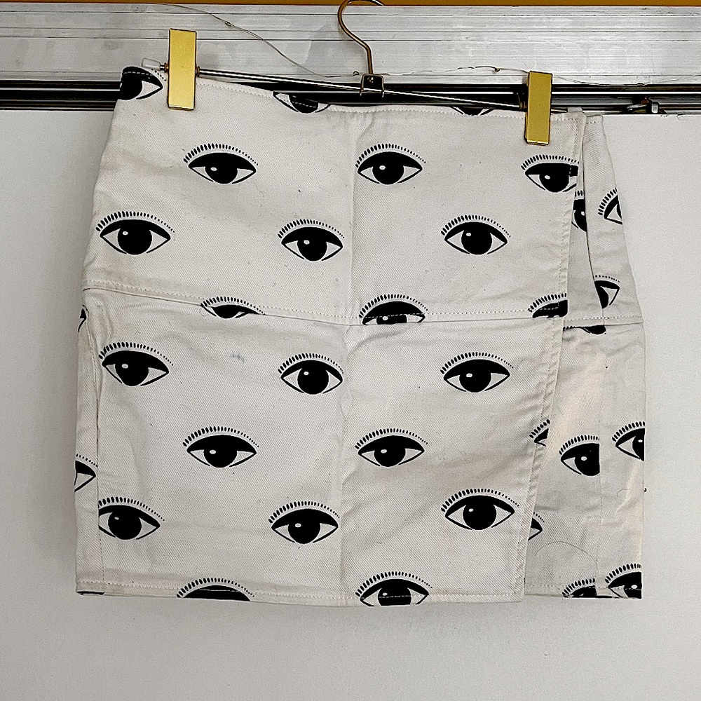 KENZO Wrap Denim Eye Print Skirt
